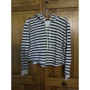 Women’s Denim And Supply White And Blue Striped Crop Hoodie Size M